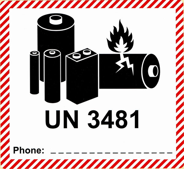 500 Gefahrgutetiketten UN 3481, 120 x 110 mm - Aufdruck: enthält Lithium-Ionen-Batterien, Akku